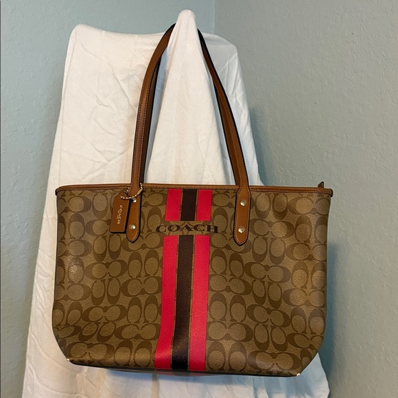 Coach Brown and Pink Stripe Tote Bag - Picture 1 of 4